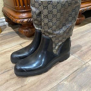 Authentic Gucci Black GG Plus Flat Rain Boots